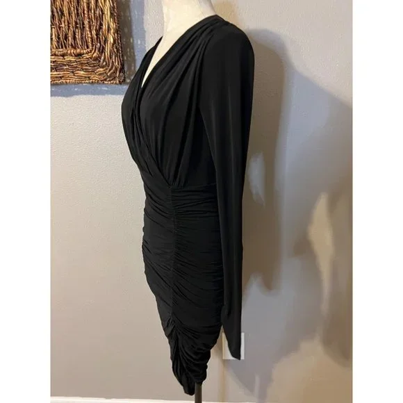 BCBGMAXAZRIA Dalton Dress M Medium Black Open Back Stretch Long Sleeve - Picture 7 of 9